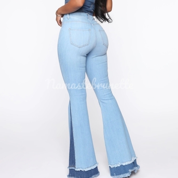 Nwt Fashion Nova Boho High Waisted Extreme Bell Bottom Jeans With Frayed Hem - Picture 12 of 14
